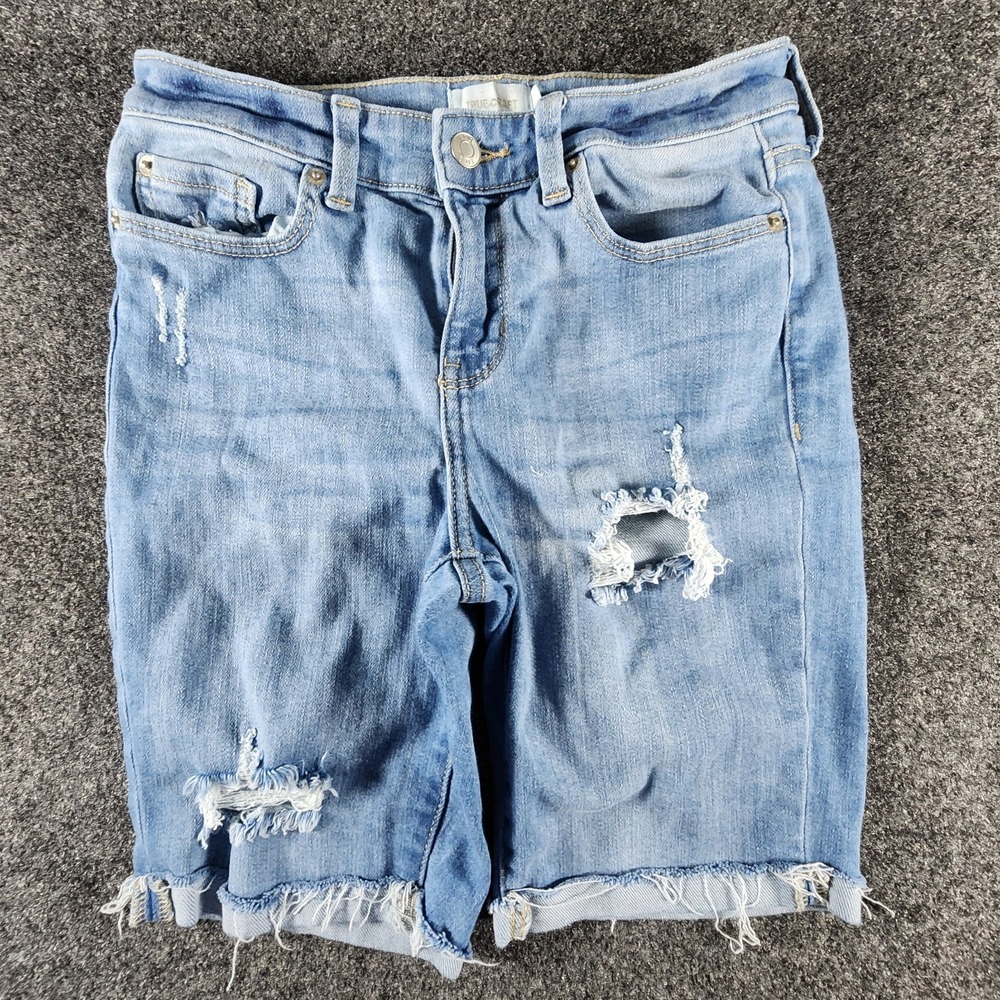 TRUE CRAFT Bermuda Frayed Hem Distressed Demin Shorts Blue‎ Womens Size 3 EUC